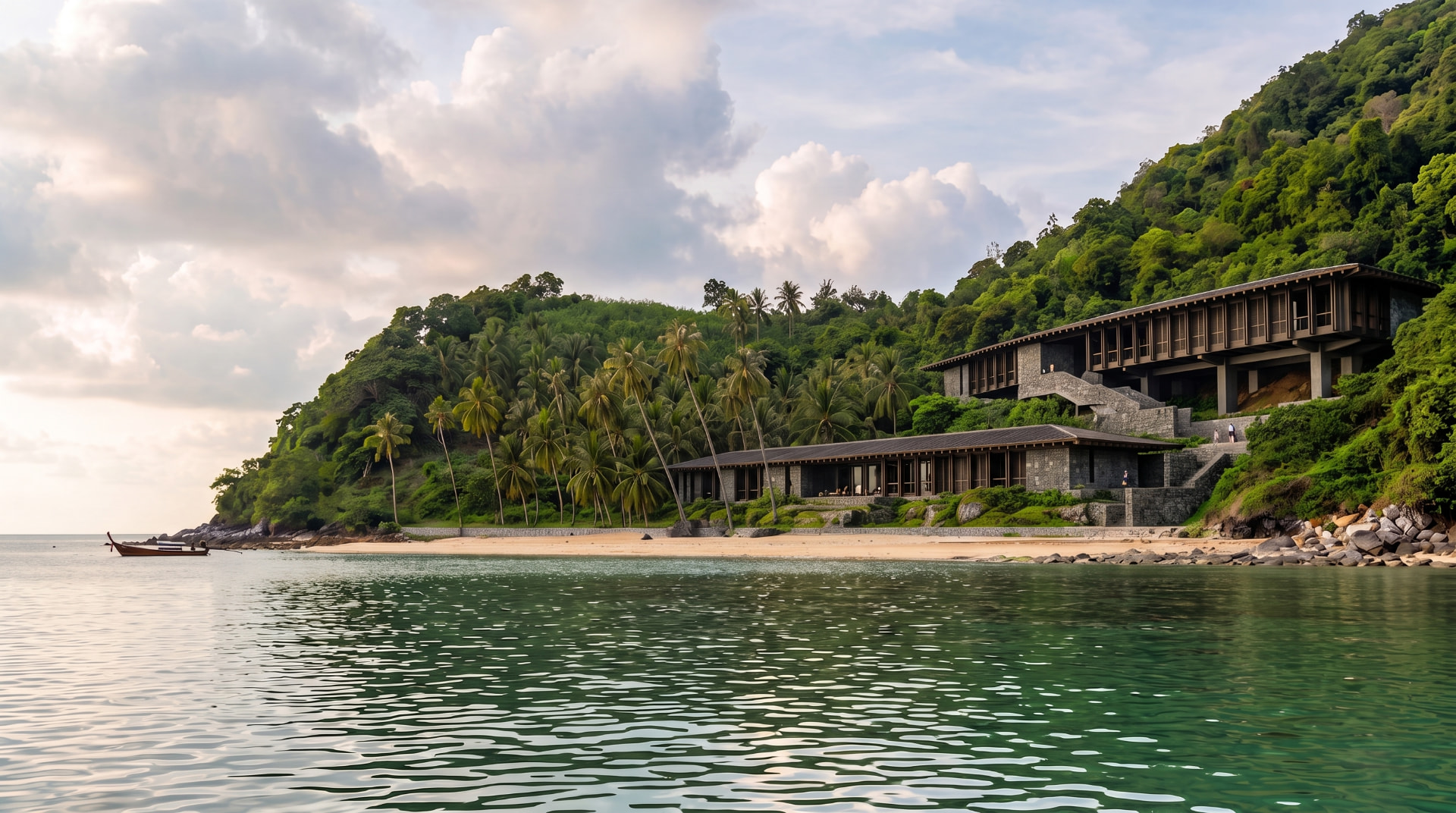Illustrative retreat configuration stepping down the headland to the beach