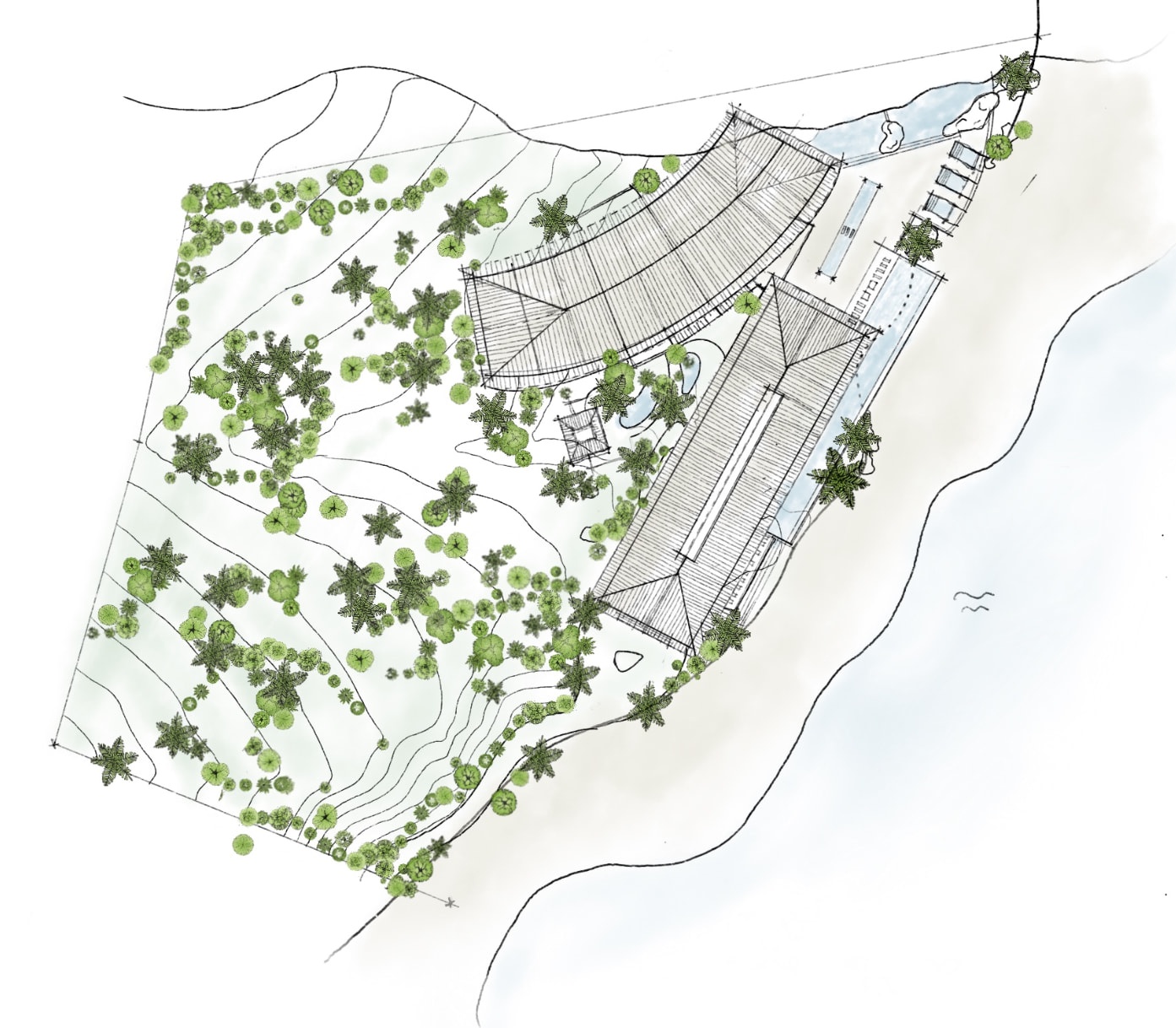 Indicative site plan for the wellness retreat pavilions