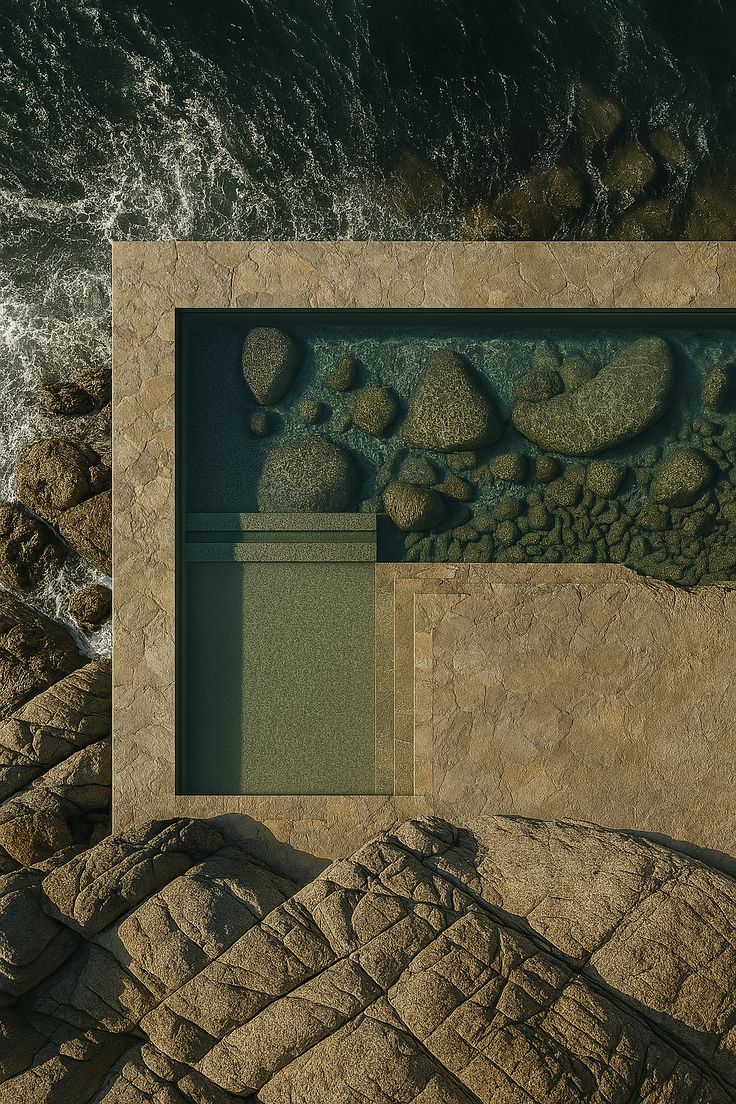 Stone-edged pool cut into the shoreline rocks