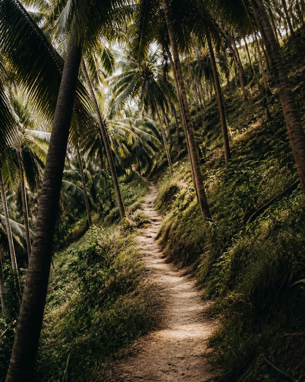 Winding hillside path through native flora